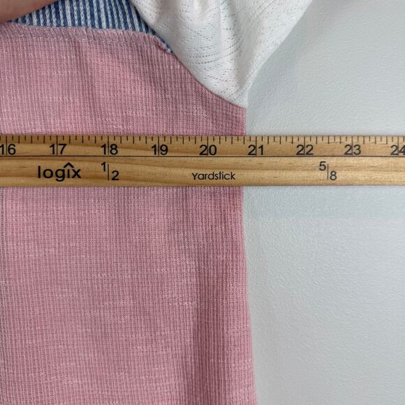 Sugarfox Top Womens Medium Multicolor Patchwork Striped Blouse Cottage Dainty - Picture 7 of 8